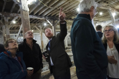 Michael McCord, center, and Maggie Mancinelli-Cahill, right, talk to patrons after a press conference announcing the beginning of the public campaign at the new home of theREP in Livingston Square in Albany Thursday, October 3, 2019.